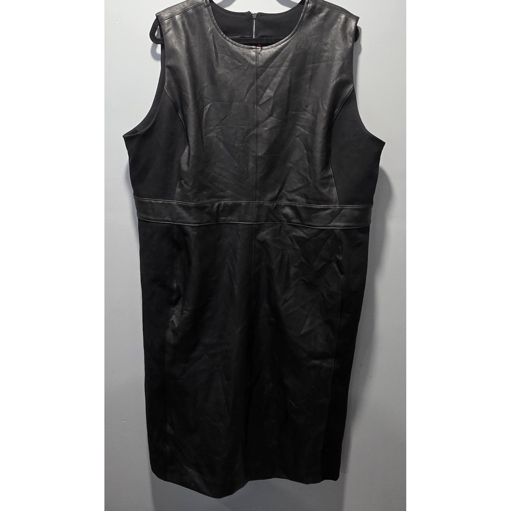 Spanx 20393R Faux Leather-Like Combo Fitted Sheath Dress sz 3X Sleeveless Black